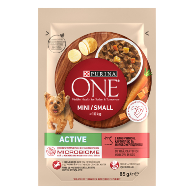 Purina ONE Mini/Small Active Adult - вологий корм з яловичиною, картоплею та морквою для собак малих порід