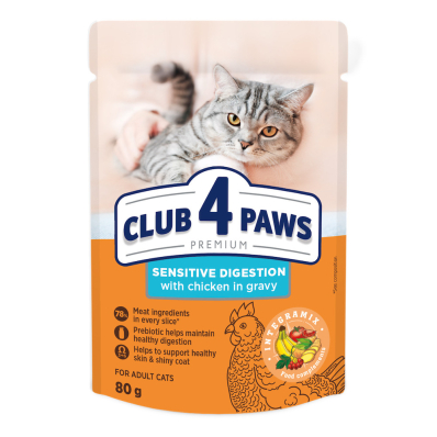 Club 4 Paws Premium Adult Sensitive – влажный корм с курицей в соусе для взрослых кошек с чувствительным пищеварением