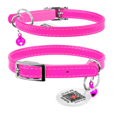 Collar WAUDOG Glamour Нашийник для котів шкіряний з QR паспортом, рожевий