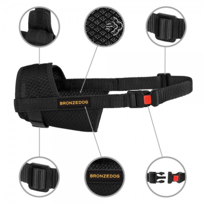 Bronzedog Регулюючий намордник для собак, чорний