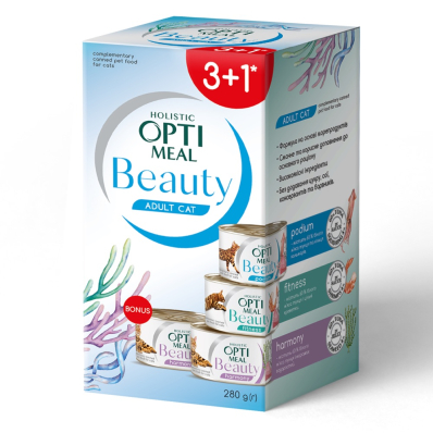 Optimeal Beauty Adult Cat Набор консервированного корма для взрослых кошек (3+1)