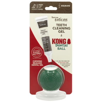 TropiClean Enticers Kong Dental Ball Набір по догляду за ротовою порожниною, м'ячик та гель зі смаком копченої яловичої грудки для собак великих порід