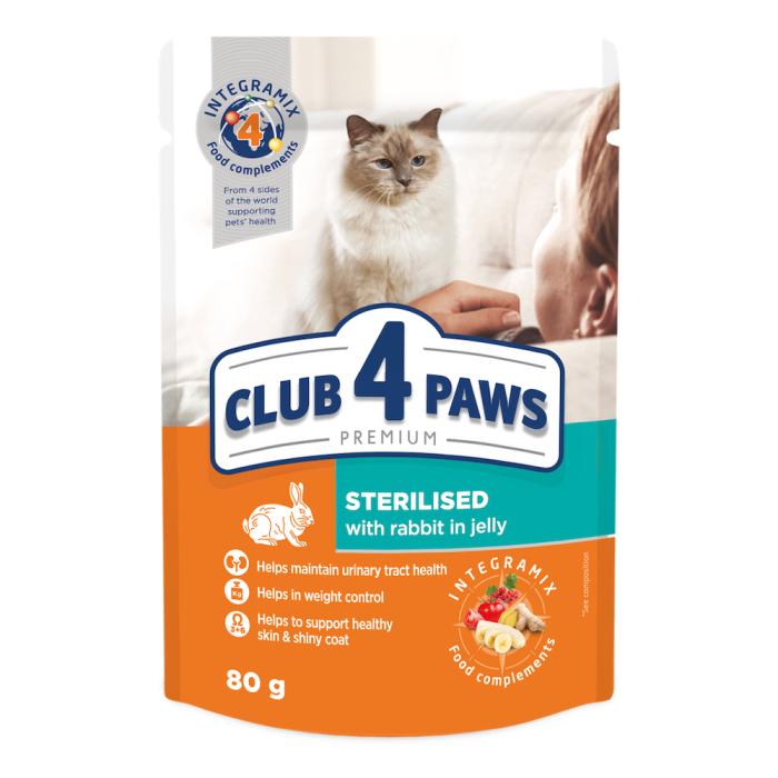 Club 4 Paws Premium Adult Sterilised Rabbit– влажный корм с кроликом в желе для взрослых стерилизованных кошек
