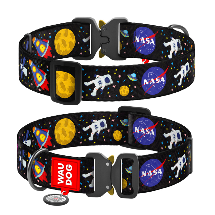 Collar WAUDOG Nylon «NASA» XXL, Нашийник для собак нейлоновий з QR паспортом,  металева пряжка-фастекс