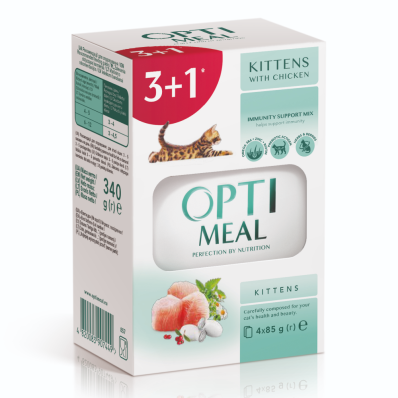Optimeal Kitten Chicken Влажный корм для котят – курица, (3+1)