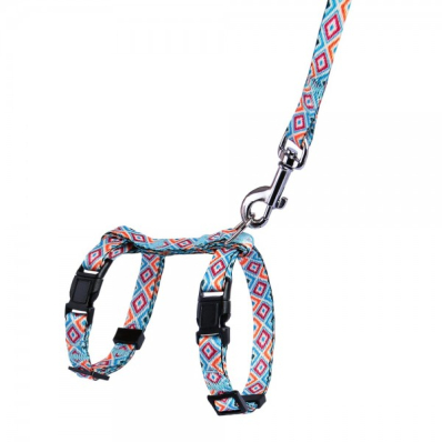 Bronzedog Urban Шлея з повідцем для собак дрібних порід та котів "Гуцульська", синя