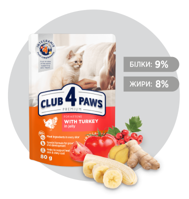 Club 4 Paws Premium Kitten Turkey - влажный корм для котят с кусочками индейки в ​​желе (до 12 месяцев)