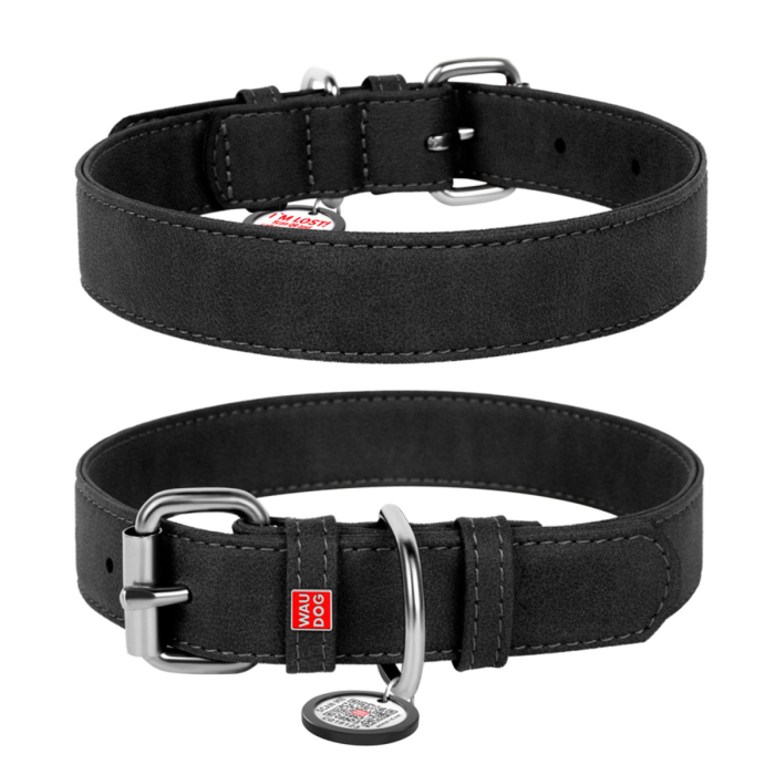 Collar WAUDOG Eco Нашийник для собак зі штучної шкіри з QR паспортом, чорний