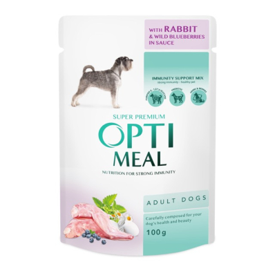 Optimeal Adult Dogs Rabbit & Wild Blueberries in sauce Вологий корм для дорослих собак з кроликом та чорницею у соусі