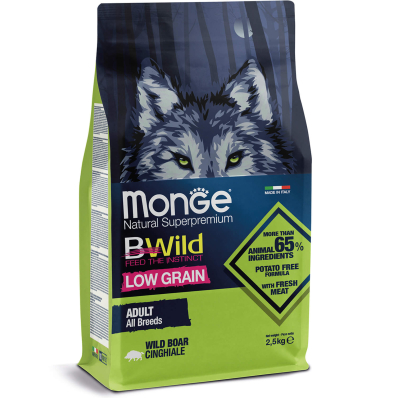 MONGE Dog BWild Low Grain All breeds Adult - сухий корм з диким кабаном для дорослих собак всіх порід