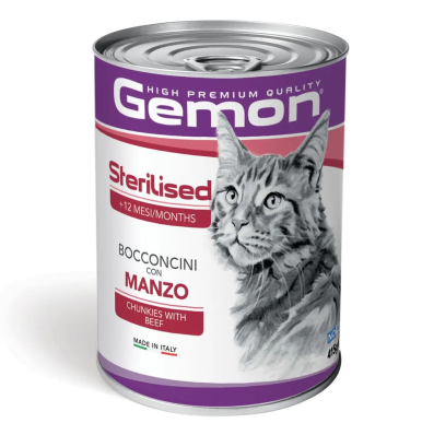 Gemon Cat Adult Sterilised Chunkies with Beef - вологий корм зі шматочками яловичини для стерилізованих котів всіх порід