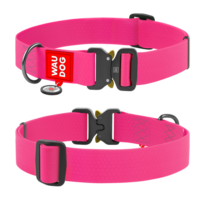 Collar WAUDOG Waterproof Нашийник для собак водостійкий з QR-паспортом, металева пряжка-фастекс, XXL, рожевий