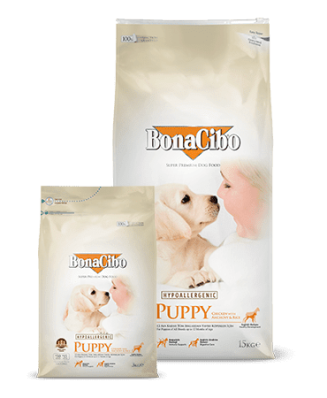 BonaCibo Puppy - сухий корм з м'ясом курки, анчоусами та рисом для цуценят всіх порід віком до 12 місяців
