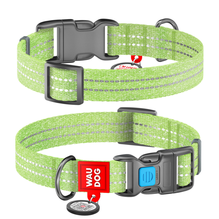 Collar WAUDOG Re-cotton Нашийник для собак із відновленої бавовни з QR паспортом, салатовий