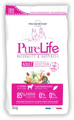 Pro-Nutrition PURE LIFE SELECTION Сухий беззерновий корм з ягнятиною та білою рибою для дорослих собак усіх порід, також підходить для вибагливих собак