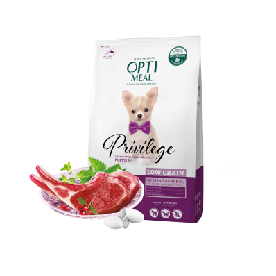 Optimeal Privilege Low Grain Puppies Small Breeds Низькозерновий сухий корм для цуценят мініатюрних та малих порід з високим вмістом ягнятини