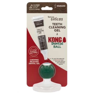 TropiClean Enticers Kong Dental Ball Набір по догляду за ротовою порожниною, м'ячик та гель зі смаком копченої яловичої грудки для собак малих порід