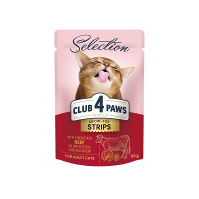 Club 4 Paws Premium Selection влажный корм для взрослых кошек – полоски с говядиной в крем супе с брокколи