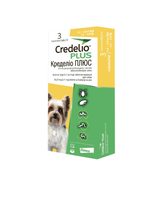 Elanco Credelio Plus Жувальні таблетки для собак масою тіла від  1,4 до 2,8 кг