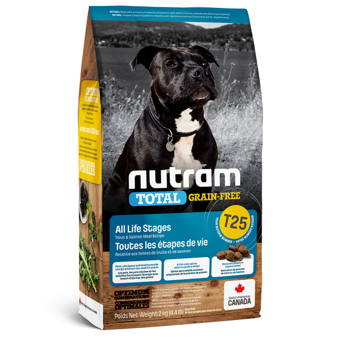 Nutram T25 Total Grain-Free Salmon & Trout Dog - сухий корм, що не містить зернових, з лососем і фореллю для собак і цуценят