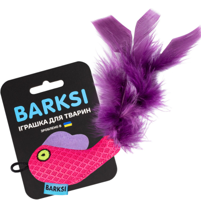 Barksi Іграшка для котів, рожева рибка з дзвіночком та пір'ям