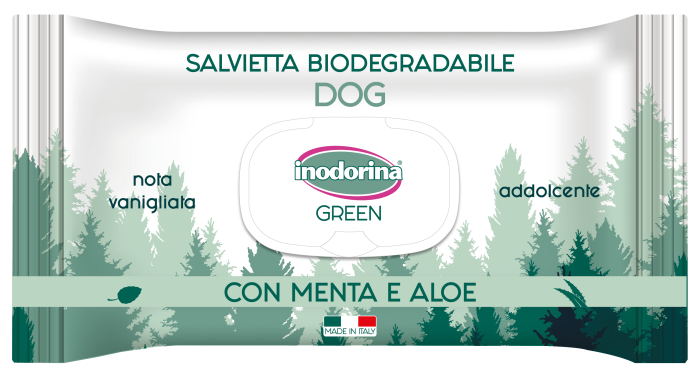 Inodorina Green Addolcente Біорозкладні серветки для собак з м'ятою та алоє