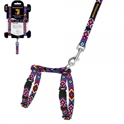 Bronzedog Urban Шлея з повідцем для собак дрібних порід та котів "Гуцульська", фіолетова