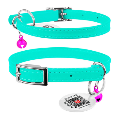 Collar WAUDOG Glamour Нашийник для котів шкіряний з QR паспортом, ментоловий