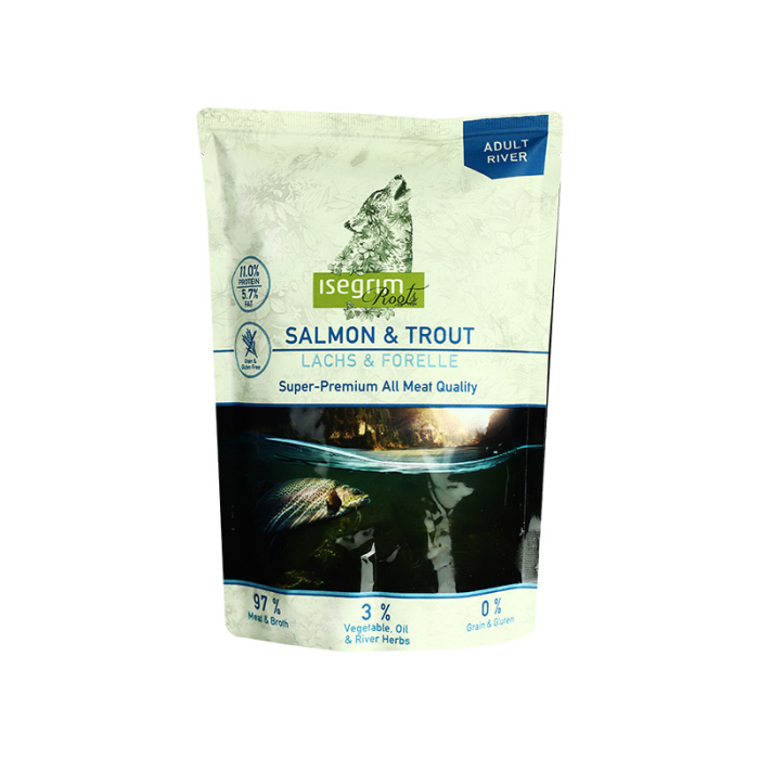 Isegrim Pouch Roots Salmon & Trout - вологий корм лосось та форель з топінамбуром, сафлоровою олією та річними травами для собак
