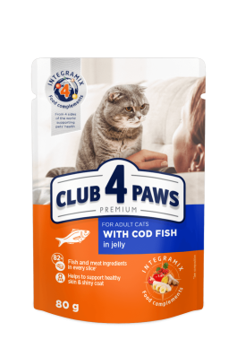 Club 4 Paws Premium Adult Cod Fish - влажный корм для взрослых кошек с треской в желе (от 12 месяцев)