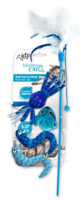 All For Paws Ігрова синя паличка для котів з пір'ям та додатковими елементами