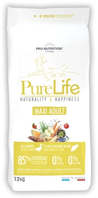 Pro-Nutrition PURE LIFE MAXI ADULT Сухий беззерновий корм з качкою та білою рибою для дорослих собак великих порід, також підходить для вибагливих собак