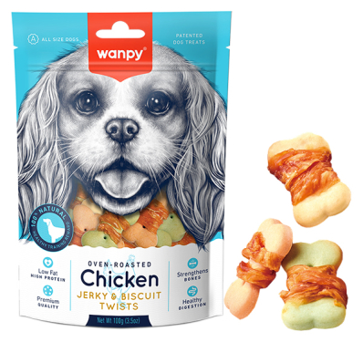 Wanpy Chicken Jerky & Biscuit Twists Печиво з обгорткою курячого філе для собак