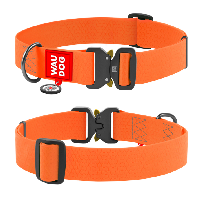 Collar WAUDOG Waterproof Нашийник для собак водостійкий з QR-паспортом, металева пряжка-фастекс, XXL, помаранчевий