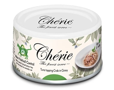 Cherie Hairball Control Tuna & Crab вологий корм у вигляді соковитих шматочків тунця та краба в соусі з ефектом виведення шерсті у котів