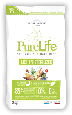 Pro-Nutrition PURE LIFE LIGHT AND/OR STERILIZED Сухий беззерновий корм з качкою та білою рибою для стерилізованих собак та/або собак, схильних до надмірної ваги, також підходить для вибагливих собак