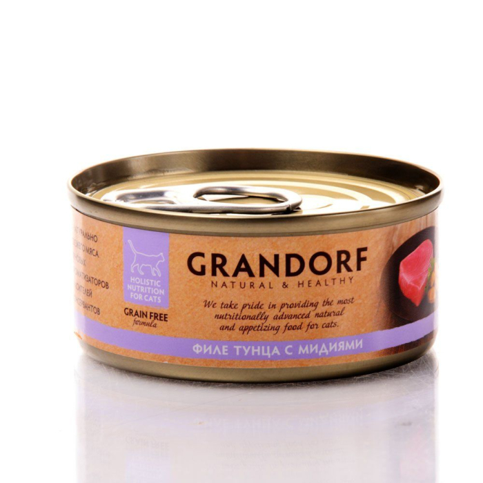 Grandorf Tuna Fillet & Mussels - консерва філе тунця з мідіями для кішок