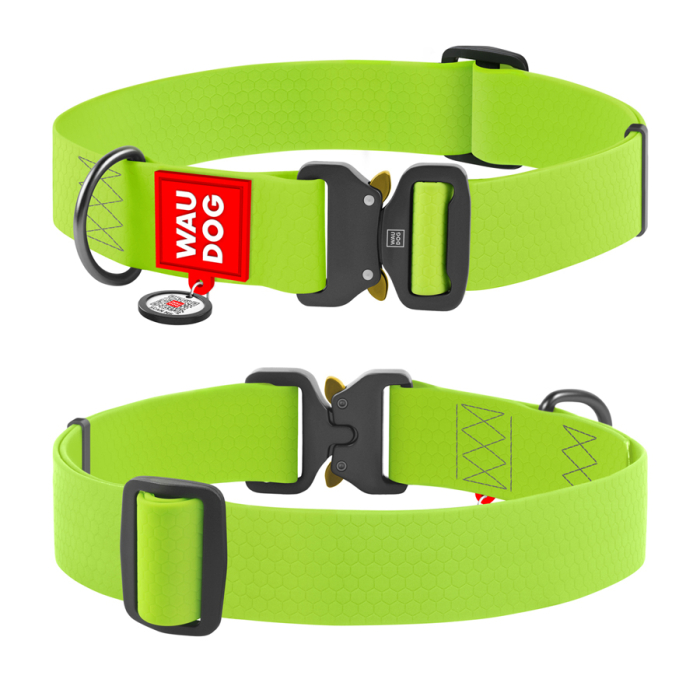 Collar WAUDOG Waterproof Нашийник для собак водостійкий з QR-паспортом, металева пряжка-фастекс, XXL, зелений