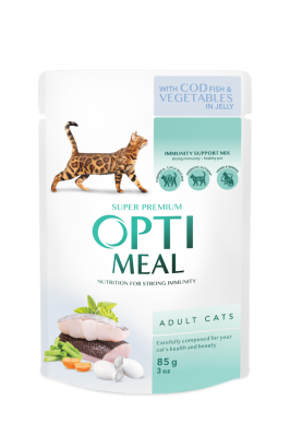 Optimeal Adult Cats Cod Fish & Vegetable Влажный корм для взрослых кошек с треской и овощами в желе