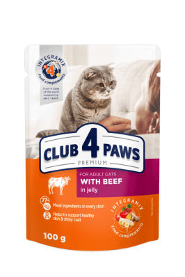 Club 4 Paws Premium Adult Beef - влажный корм для взрослых кошек с говядиной в желе (от 12 месяцев)