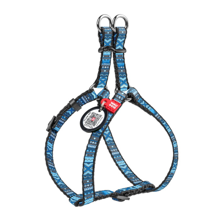 Collar WAUDOG Nylon Шлея "Етно синій" для собак з QR-паспортом, пластиковий фастекс