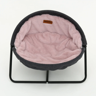 MISOKO&CO Pet bed round plush light grey and pink Складаний лежак для домашніх тварин