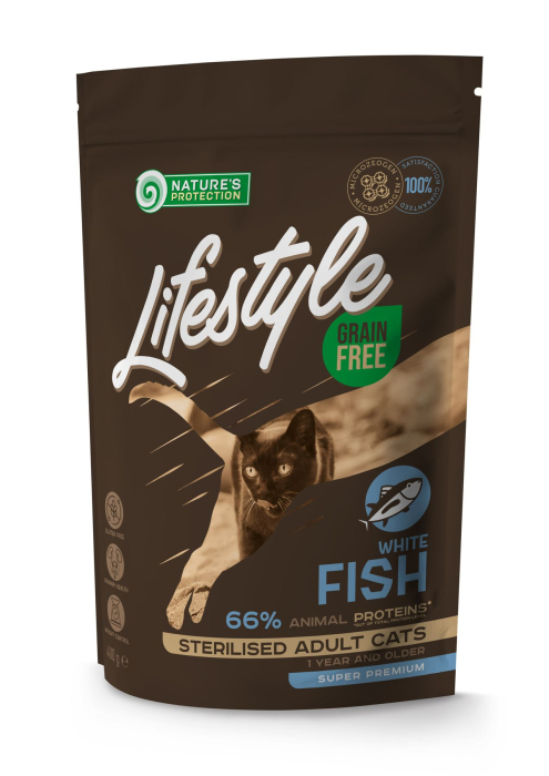Nature's Protection Lifestyle Grain Free Cat Adult Sterilised White Fish Сухой корм для стерилизованных кошек