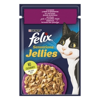 Felix Sensations Jellies Вологий корм для котів з качкою та шпинатом в желе