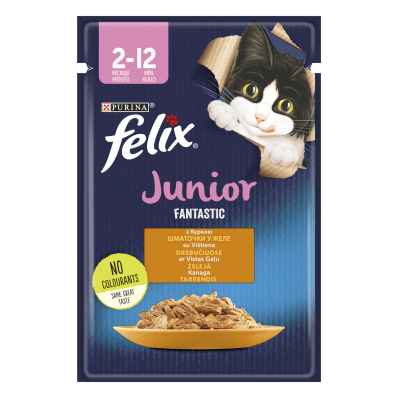 Felix Fantastic Junior Вологий корм з куркою в желе для кошенят