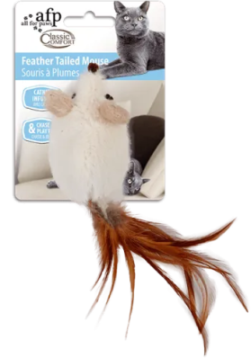 All for Paws Іграшка для котів Миша з пір'ям та м'ятою, білий