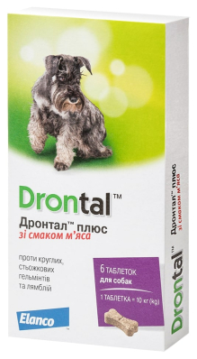 Elanco Drontal Plus зі смаком м’яса Таблетки у формі кісточки для лікування та профілактики гельмінтозів у собак
