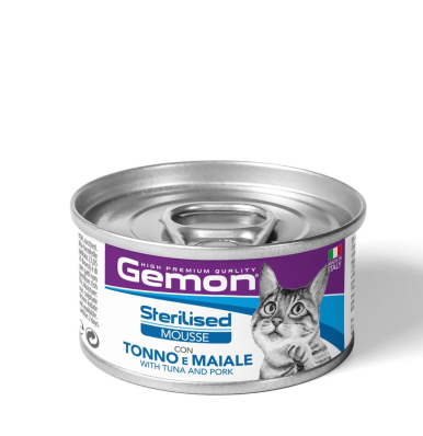 Gemon Cat Adult Sterilised Mousse with Tuna and Pork Мус з тунцем та свининою для стерилізованих котів