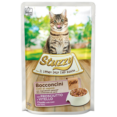 Stuzzy Cat Ham Veal Вологий корм Шматочки з шинкою і телятиною в желе для котів, пауч