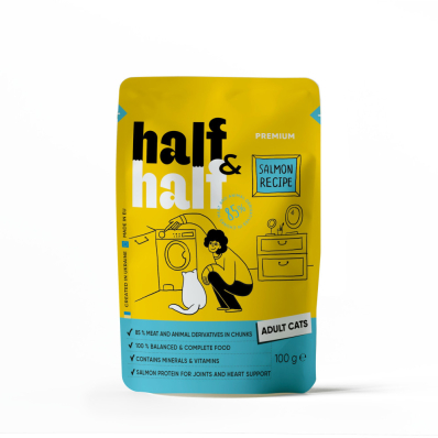 Half&Half Вологий корм для дорослих котів, шматочки з лососем у желе, пауч